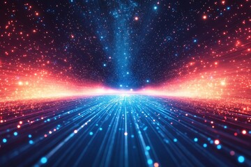 Poster - Vivid cosmic landscape displays vibrant light rays and stars in a deep space setting during an infinite moment of exploration