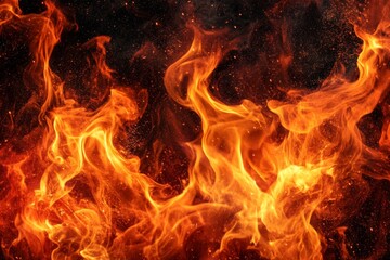 Leinwandbilder - Flames dance vividly against a dark background, evoking warmth and energy during a cool evening