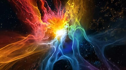 Wall Mural - Vibrant nebula clouds expanding, emanating dynamic energy, revealing stellar birth amid cosmic darkness, pulsing with transformative celestial brilliance