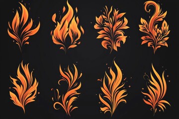 Poster - Abstract design featuring vibrant orange flames with intricate floral patterns on a dark background