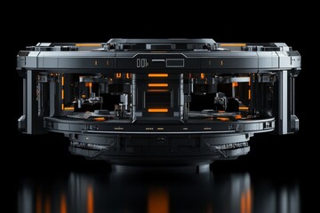 Poster - Futuristic technology hub featuring intricate design and glowing elements in a dark setting