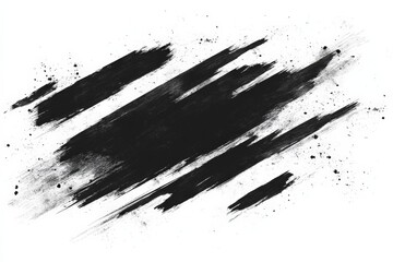 Aufkleber - Black paint splashes and strokes create a bold abstract artwork on a white background showcasing texture and movement