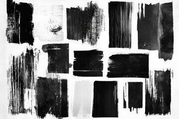 Aufkleber - Abstract composition of black and white brush strokes on textured canvas, showcasing artistic expression and contrast