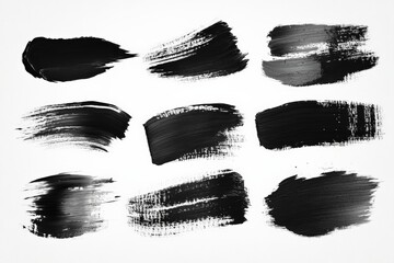 Poster - Black paint strokes arranged creatively on a white canvas showcasing texture and artistic flair