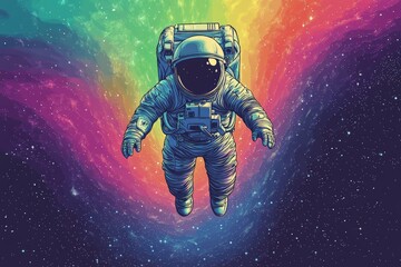 Wall Mural - astronaut floats in vibrant cosmic colors surrounded by a colorful galaxy in deep space