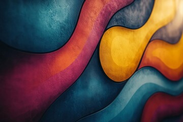 Fototapete - Colorful abstract design featuring flowing shapes and vibrant hues on a textured surface
