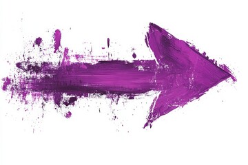 Fototapete - Colorful purple arrow with splashes of paint pointing right against a white background