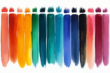Aufkleber - Vibrant array of watercolor paint swatches arranged horizontally on a white background showcasing rich colors and hues