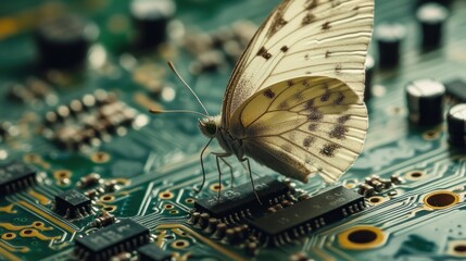 Wall Mural - close-up of a butterfly on a circuit board.
