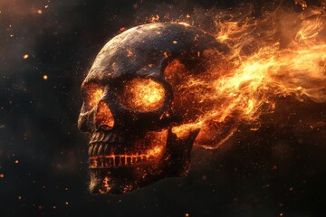 Poster - Flaming skull with glowing eyes in a dramatic fiery atmosphere