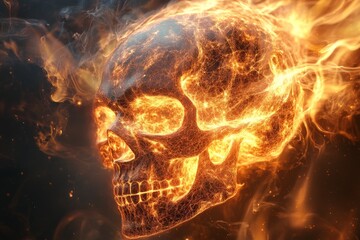 Wall Mural - Fiery skull surrounded by swirling flames in a dark, mystical atmosphere conveys a sense of power and intensity