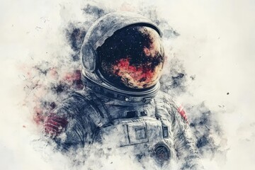 Wall Mural - cosmic journey of an astronaut exploring the universe with a starry helmet amidst cloud formations