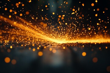 Fototapete - Golden sparks illuminate the darkness in a vibrant display of energy and movement during an artistic performance