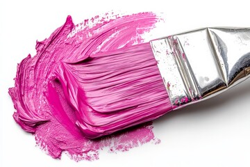 Aufkleber - Bright pink paintbrush stroke on white surface showcasing vibrant color and texture in artistic application
