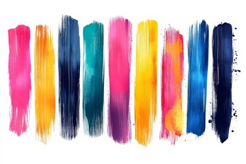 Poster - Vibrant vertical brush strokes displaying an array of colors on a white background