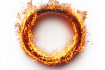 Poster - Circulate flames form a fiery ring against a white background showcasing vibrant energy and movement