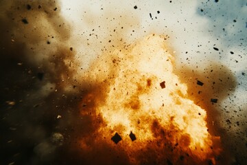 Poster - Explosive eruption with debris flying in various directions during a dramatic moment