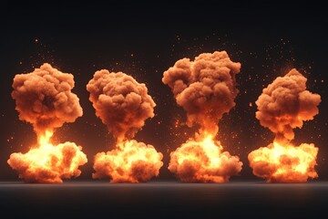 Poster - Explosive fireball eruptions create dramatic clouds at dusk with flames and smoke rising in a captivating display of power