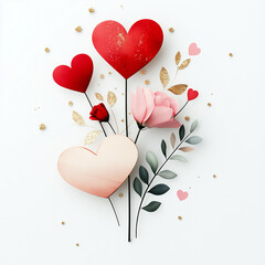 Poster - Bouquet of flowers with a heart in the center. Minimalistic background.