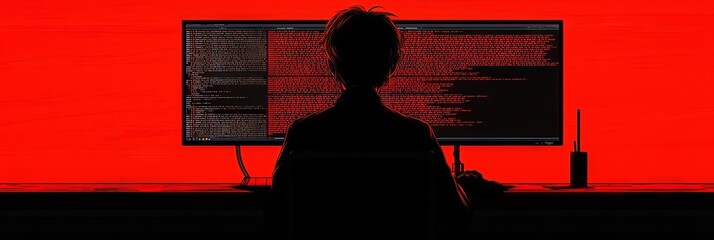 The concept of software development and digital technology. A web banner or background featuring a software developer coding.