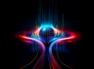 Wall Mural - a vibrant, glowing orb rests within a swirling vortex of red, blue, and purple energy streams, creat