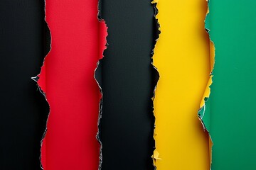 Wall Mural - abstract geometric black, red, yellow, green color paper background. torn ripped paper collage compo