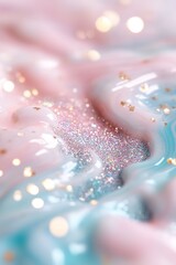 Wall Mural - Blending soft teal, blush, and lavender, this artwork displays a cosmic gradient enhanced by glitter, resembling scattered stars and light flares in a dreamy atmosphere