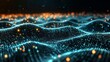 © neiros - The quick interconnection of digital technology on a blue green background highlights cyber nano info, advanced future tech data, internet network connections, AI, and big data, depicted in a 3D line