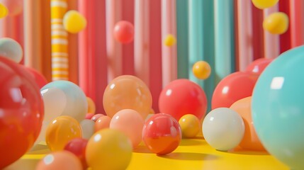 Wall Mural - 3d rendering of a colorful and playful background with a variety of different sized spheres.