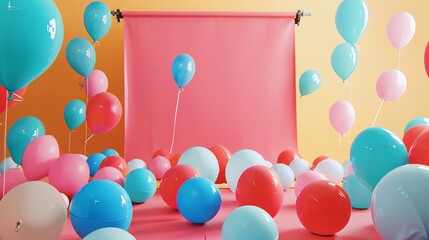 Wall Mural - a colorful and festive image of a room filled with balloons.