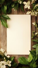 Fototapete - Blank space surrounded by lush greenery and delicate flowers ready for creative text or messages. Generative AI