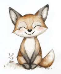 Wall Mural - Cute watercolor fox illustration with a happy expression, perfect for children's decor and playful designs.