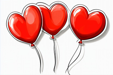 Wall Mural - Sticker with three red balloons with outline on white background