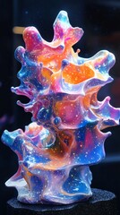 Wall Mural - Showcase hyperrealistic 3D roket crafted from multicolored paint splashes set on a black background with soft lighting that accentuates the fluid details and artistic flair