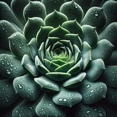 Wall Mural - Close-up view of a succulent plant, specifically focusing on its central rosette.
