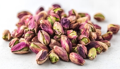 Wall Mural - Organic pistachio nuts in shell on white background