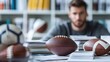 © Stock Source Studio - Professional legal setup for a sports lawyer showcasing sharp focus on athlete contracts endorsement agreements and legal manuals while the lawyer remains softly blurred
