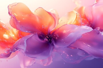 Wall Mural - Abstract Water Flowers in Pink and Orange Hues