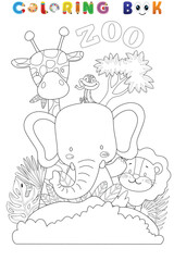 Wall Mural - Coloring book of funny animals cartoon, vector illustration