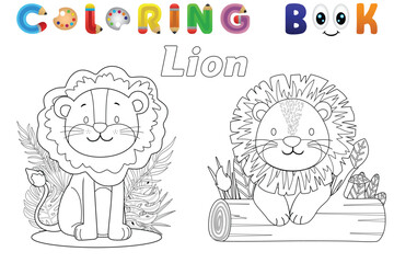 Wall Mural - Coloring book of funny lions, vector catoon illustration