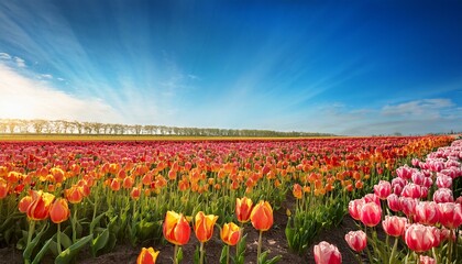 Wall Mural - vibrant spring tulips blooming under a clear blue sky nature s colorful floral display for springtime inspiration