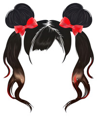 Wall Mural - Black buns red bows hairstyle adult