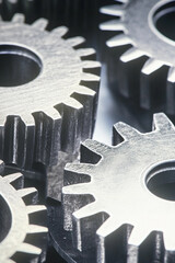 Aufkleber - Intricate arrangement of metallic gears in close-up view