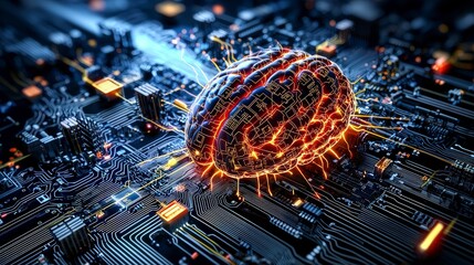 Fototapete - Digital brain integration future technology lab conceptual art high-tech environment close-up view innovation