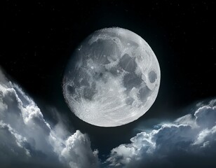 Wall Mural - moon with craters in black sky with clouds at night