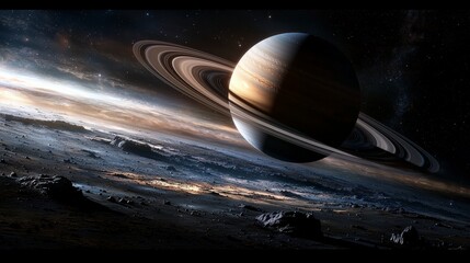 Aufkleber - Stunning view of saturn and its rings outer space digital art cosmic environment sci-fi perspective astronomy concept