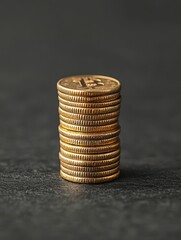 A stack of gold coins neatly arranged, symbolizing wealth, investment, and financial security against a dark background.