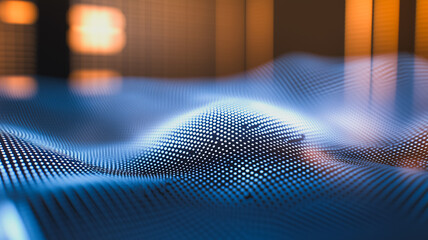 Wall Mural - abstract data flow: a mesmerizing digital landscape of glowing blue particles forming dynamic waves,