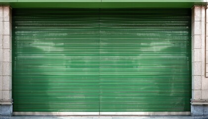 Wall Mural - green metal shutter with space for text on modern shop front closed shop theme