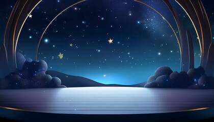 Wall Mural - minimalist night sky product display starry night podium cosmetic showcase mockup blank platform nig